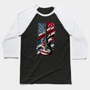 Patriotic USA 4th of July Guitarist Concert Festival Guitar Baseball T-Shirt